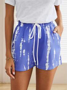 SHEIN LUNE Women's Tie-Dye Printed Casual Shorts For Vacation And Leisure
