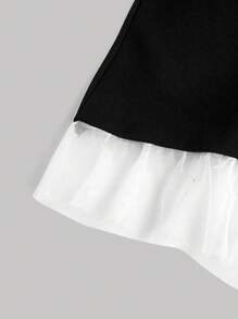 SHEIN MOD 女式黑白對比泡泡袖蕾絲無肩連身裙，黑色優雅裙子，塑身連衣裙，無肩帶裙子，優雅晚禮服，返校服裝，休閒連衣裙，泡泡裙，黑色裙子，下午茶裙子，日常外出裙子 - 黑與白 - 查看 4