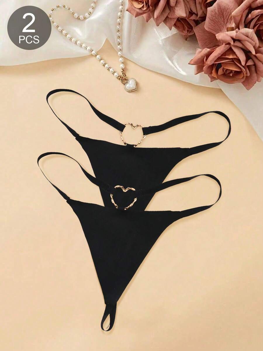 Bella Beso 2pcs Sexy Women Black T-Back G-Strings - Black - View 1