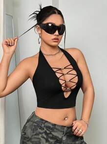 SHEIN ICON Plus Size Slim Fit Deep V-Neck Beaded Necklace Decorated Tank Top For Summer