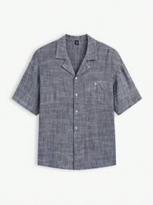 AKNOTIC Business Casual Linen Men's Woven Casual Short Sleeve Shirt With Stretchy  &  Blend Fabric, Patch Pocket Design, Fitted And Shoulder Seam Cuts, Fashionable Style, Suitable For Summer