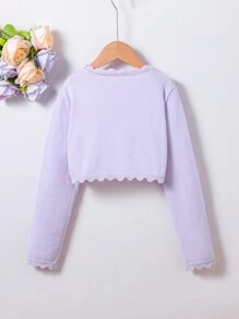 SHEIN Vintaside Kids Tween Girl Fashionable Simple Knit Shawl Cardigan (Outerwear) - Mauve Purple - View 2