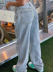 Women's All-Match Straight-Leg Jeans, Casual Y2K Style, Versatile For All Seasons Spring - Light Wash - View 2