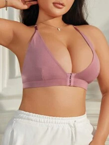 Sujetador sencillo y sin cables de unicolor para mujer de talla grande, ideal para uso diario