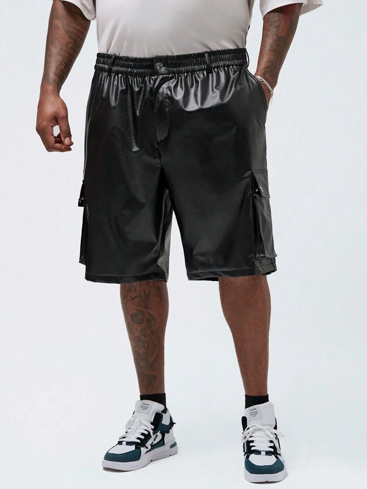 パンツ MH293 CHILLIN' L2C C2L LEATHER SHORTS Manfinity VCAY Men's Plus Size Casual Matte Elastic PU Leather