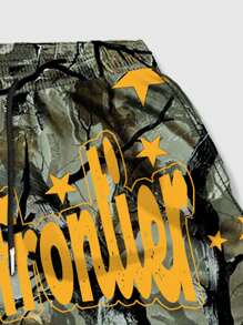 ROMWE MEN Street Life Men's Tree Branch Camouflage Printed 2-In-1 Breathable Basketball Shorts, Spring And Summer - Multicolor - View 4