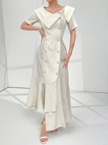 Modelyn Dames effen kleur eenvoudige knoopdecoratie dagelijkse kleding