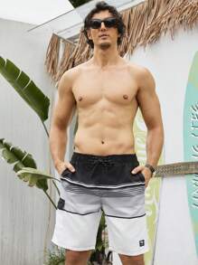 Surfspeed Shorts de playa para hombre con cintura elástica y cordón, sueltos y con rayas impresas para vacaciones - Multicolor - Ver 5