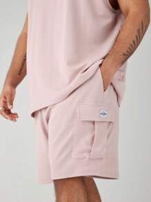 Manfinity VCAY 2pcs/Set Men's Plus Size Knitted Casual Slim Fit Sleeveless Tank Top And Mid-Waist Straight Shorts, Summer And Daily Wear - Mauve Purple - View 5