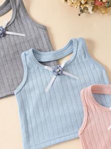 3入組單色緞帶蝴蝶結背心上衣，適用於女孩內衣套裝 - 彩色 - 查看 3