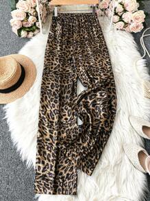 EMERY ROSE Pantalones de pierna recta con estampado de leopardo de moda para mujer para vacaciones