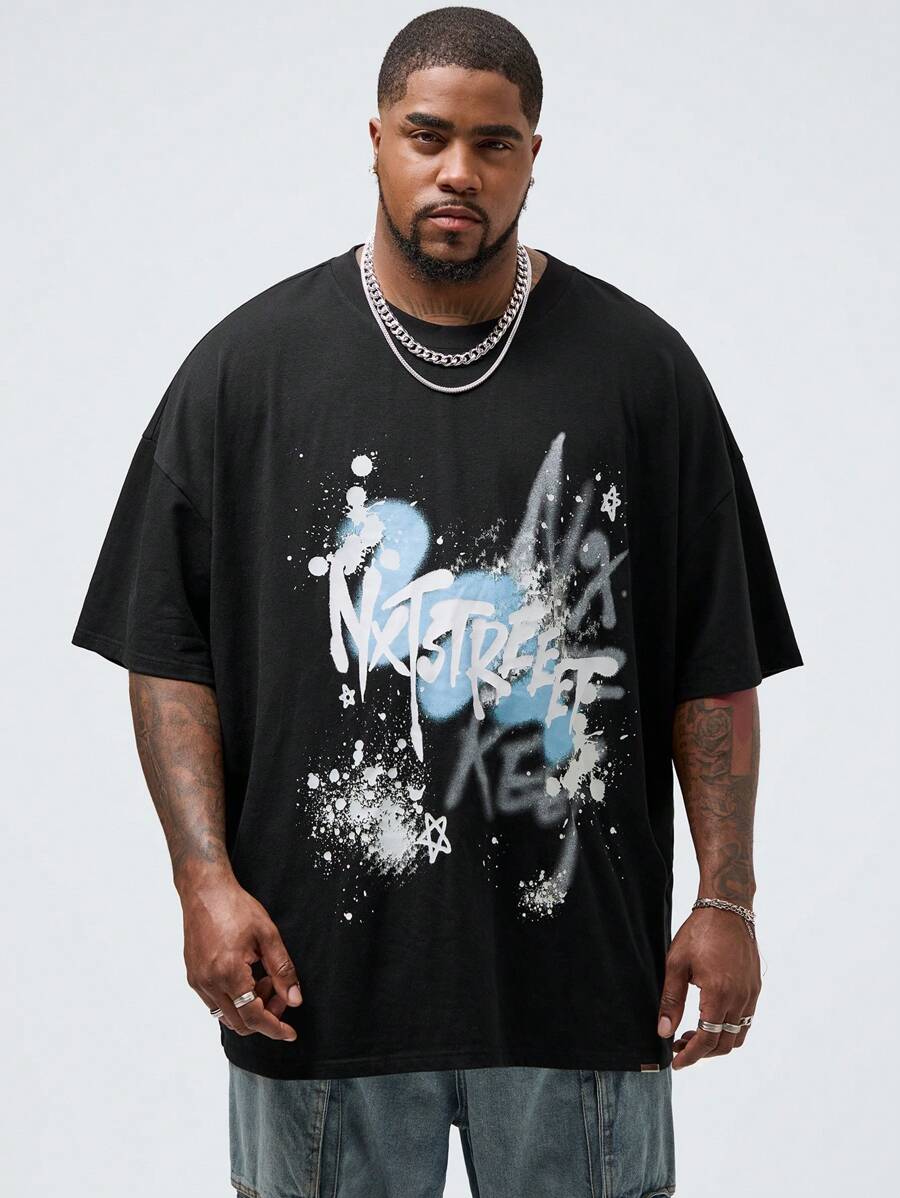 Manfinity VCAY Men's Plus Size Knitted Casual Loose Drop Shoulder Short Sleeve T-Shirt, Suitable For Summer And Daily Wear - Multicolor - View 1