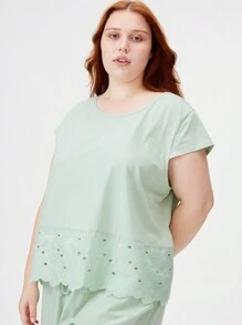 LUVLETTE Women Plus Green Wedding Essential Soft Cotton Embroidered Airy Pajama Sets Lounge Set For Women Lingerie As Outerwear - Mint Green - View 10