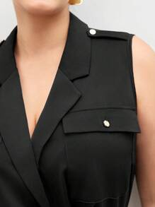 BizChic Áo cánh không tay cổ tròn màu trơn mùa hè cỡ lớn cho nữ thường ngày - màu đen - Xem 8