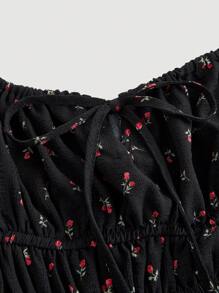 SHEIN MOD Printed Ruched Bust Tie Shoulder Vacation Cami Dress - Black - View 3