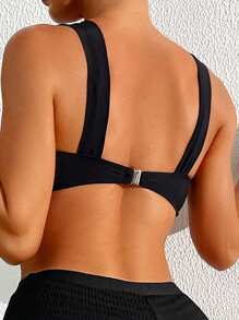 SHEIN Swim Summer Beach Black Ruffle Bikini Top - Black - View 3