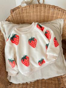 SHEIN Baby Girl Casual Cute Fuzzy Cartoon Printed Long Sleeve Sweatshirt For Fall/Winter