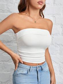 SHEIN PETITE White Knitted Tight Tube Top - White - View 6