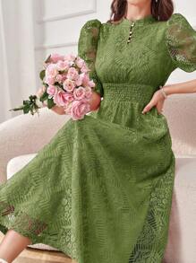 Modelyn 女士夏季休闲连衣裙短袖腰带长款女士装长款晚礼服 - 綠色 - 查看 6