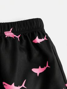 SHEIN Tween Boys' Swimwear Casual Patterned Woven Swimming Trunks - Black - View 5