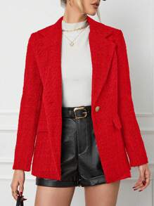 EURMUSE 西裝領單釦西裝外套 - 紅色 - 查看 4