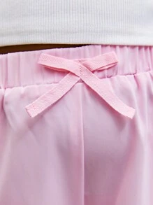 SHEIN Explorewe 女孩純色褶皺款休閒日常穿搭長褲（大童） - 粉色 - 查看 6