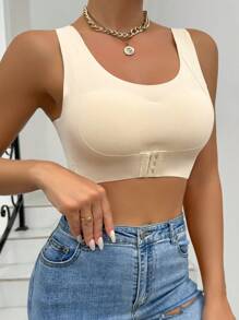 Solid Buckle Front Detail Wireless Bra - Apricot - View 4