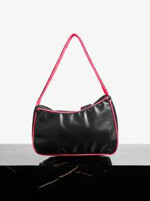 SHEIN SXY Women's Fashionable Street Sports Style Woven Hobo Bag With Underarm And Shoulder Straps, Motorcycle And Racing Style Splicing - Black - View 4