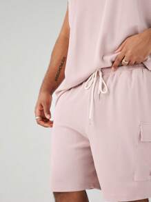 Manfinity VCAY 2pcs/Set Men's Plus Size Knitted Casual Slim Fit Sleeveless Tank Top And Mid-Waist Straight Shorts, Summer And Daily Wear - Mauve Purple - View 6