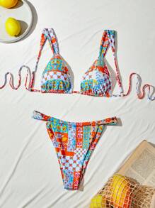 Women's Summer Beach Ditsy Floral Sexy Two-Piece Bikini Swimwear Set - Multicolor - View 6