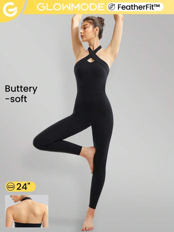 GLOWMODE FeatherFit™ Crossover Halter Ego Jumpsuit