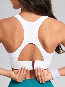 Easithlete Women's Solid Color Minimalist Twist Sports Bra - White - View 2