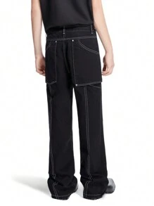 Manfinity Hypemode Men's Loose Straight-Leg Jeans With Contrast Stitching And 3D Cut, Black - Black - View 2