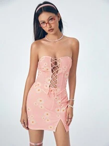 Caro Terranova Maglietta da donna attillata con stampa, con fiocco anteriore, stile casual "Girlcore", adatta per l estate, vacanze, uscite, festival, stile occidentale