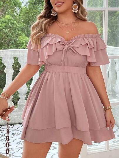 Celure Mono de talla grande con volantes sencillos y dobladillo con volantes para el verano