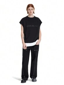 Manfinity Hypemode Men's Loose Straight-Leg Jeans With Contrast Stitching And 3D Cut, Black - Black - View 7