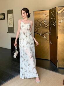 EastFlair High Waist Tie Dye Ink Print Maxi Skort Set