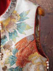 Retro Chinese Style Sleeveless Button Shirt Top, Elegant Vintage Tang Suit Vest For Women