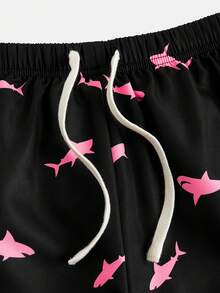 SHEIN Tween Boys' Swimwear Casual Patterned Woven Swimming Trunks - Black - View 3