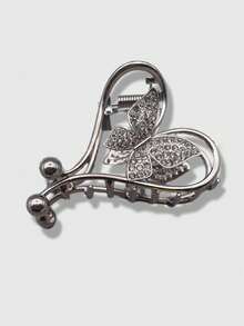 ROMWE Fairycore 1 件枪黑色心形和蝴蝶形钻石发夹，适合女性日常佩戴 - 黑色 - 查看 2