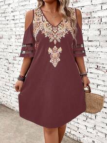 SHEIN LUNE Vestido clásico retro impreso de talla grande - Multicolor - Ver 3