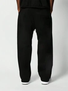 SUMWON Oversized Relaxed Fit Drawstring Jogger Style Sweatpants - Black - View 3