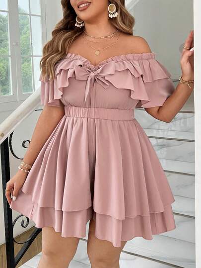 SHEIN Clasi Plus Size Summer Simple Ruffle Ruffle Hem Romper