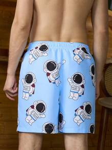 Surfspeed Men's Vacation Astronaut Printed Drawstring Waist Loose Beach Shorts