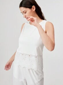 LUVLETTE 白色刺繡長款棉質伴娘睡衣套裝，適合女性穿著的輕盈居家外穿套裝，新娘內衣配套套裝，婚禮用品 - 白色 - 查看 2