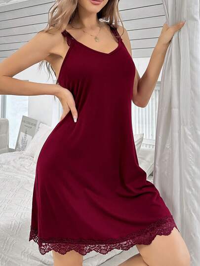 Kanten Patchwork Camisole Pajama Night Dress view 5