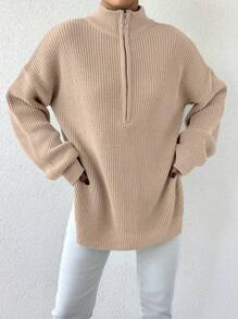 RueChic 女士半拉鍊垂墜肩毛衣