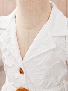 SHEIN Đứa bé gái Dệt hoa Ống tay áo Thắt lưng Váy sơ mi - trắng - Xem 3