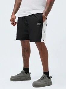 Manfinity VCAY Shorts casuales de tejido Oxford de talla grande para hombre con costuras laterales, abotonados y bordados con letras, e incluye cordones ajustables - Multicolor - Ver 4