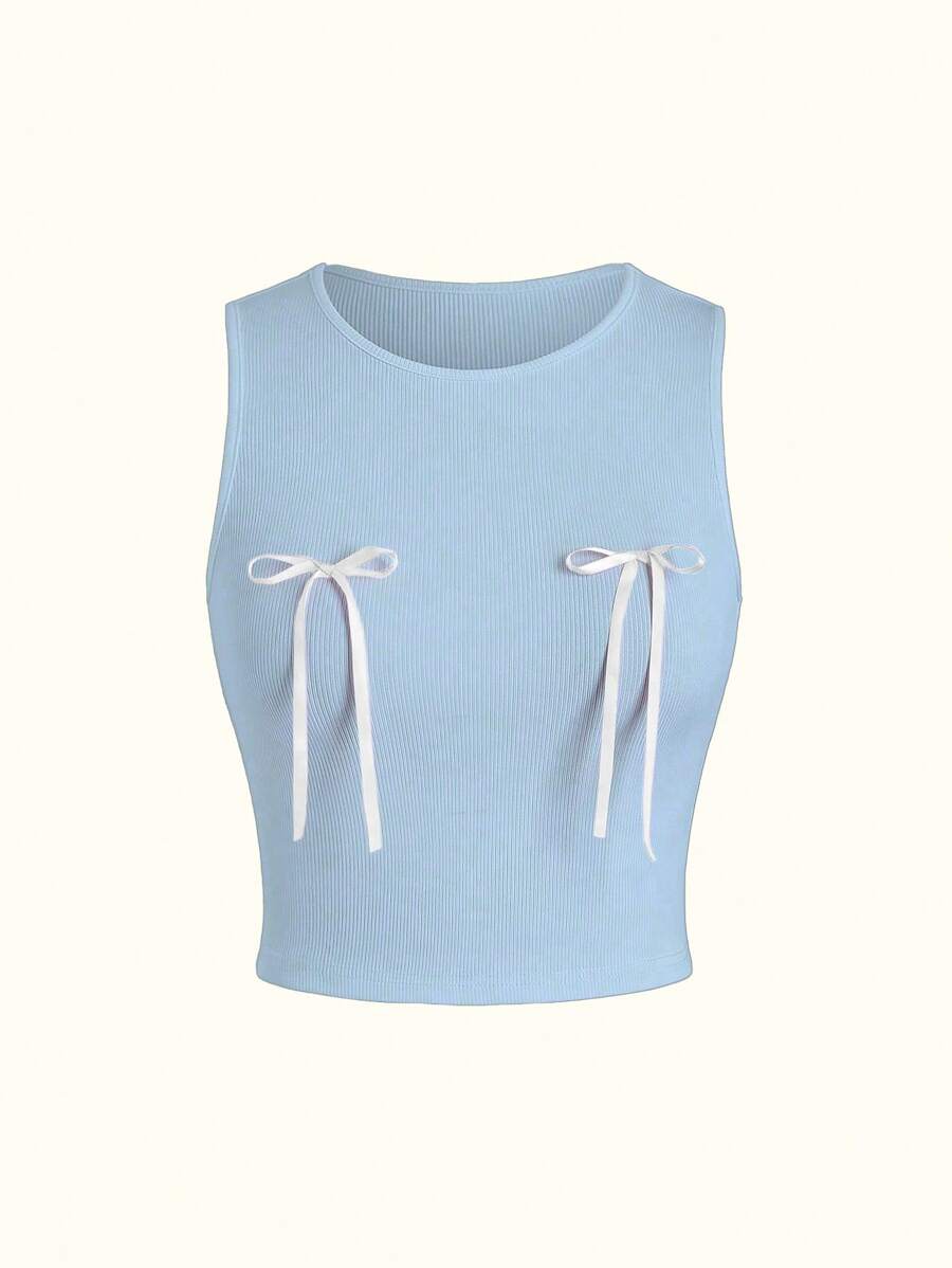 SHEIN Unity Women's Sleeveless Top With Bow Decoration - Blue - View 1